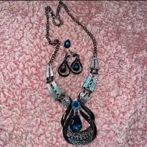 Elegant Blue and Silver Necklace and Earring Set